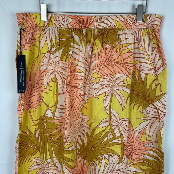 Tahari Women's 100% Linen Tropical Yellow/Pink Beach Faux Wrap Skirt Size XL - Picture 6 of 8